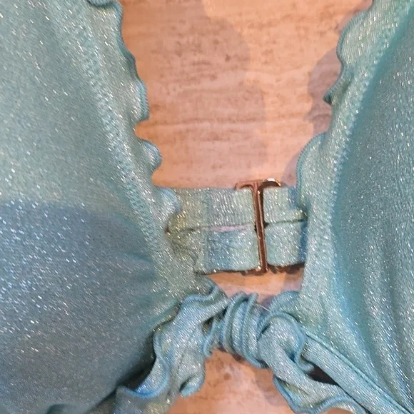 NWT Victoria's Secret Sparkly Sea Foam Green Tie Bikini Top - Picture 5 of 11